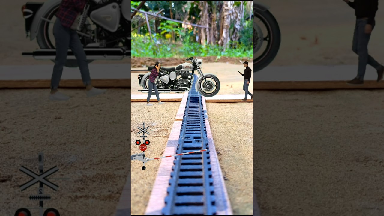 Locomotive express Train VS Bullet Bike Traffic Crossing Accident