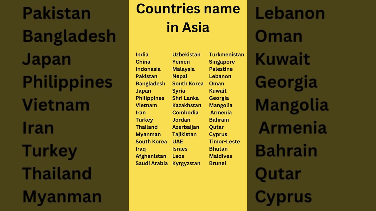 Countries name in Asia Asian Countries name #countries