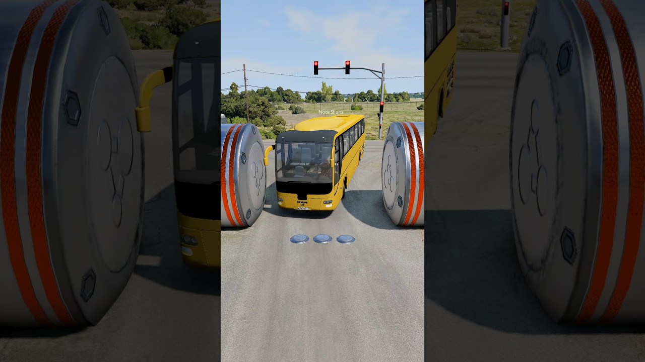 Long City Buses & School Bus vs Hydraulic Crush - BeamNG.Drive #shorts #beamngdrive