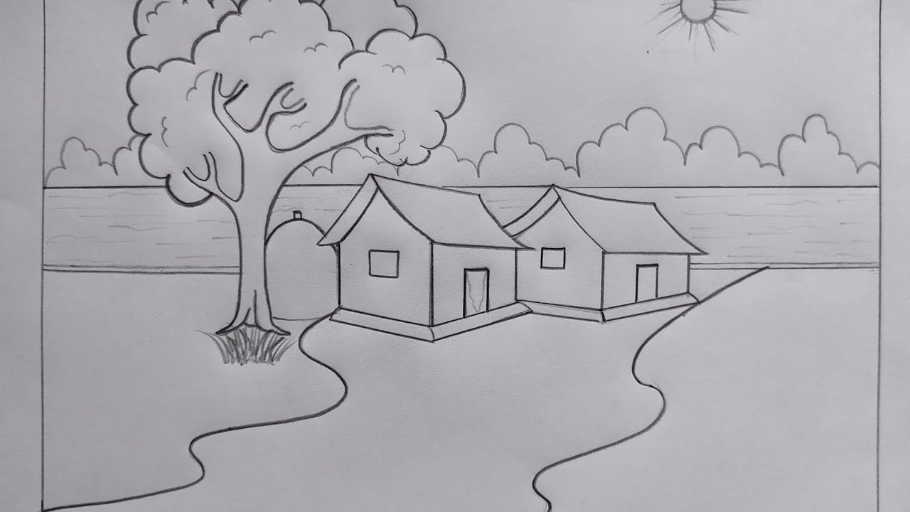 How to draw a village sceneryeasily (step by step)//Art video 