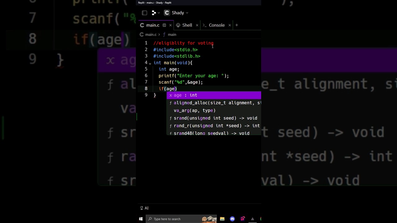 Eligibility for voting in c programming language #c #coding #cprogramming #programming #code