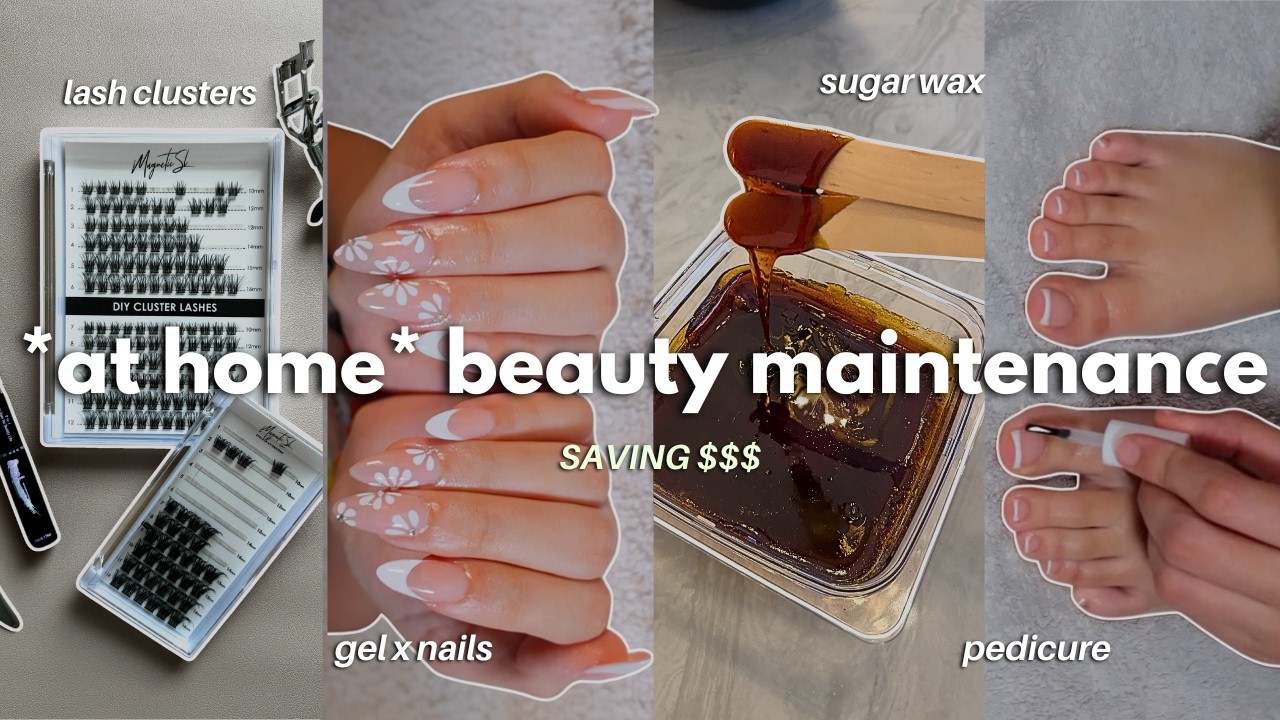 spring *at home* maintenance routine🧖🏽‍♀️✨ diy gel x nails, waxing, pedicure, lashes & more!