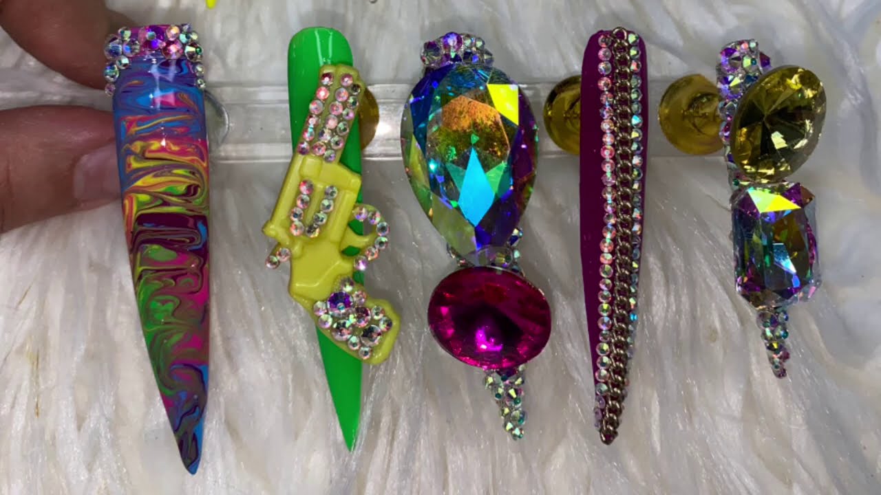 XX Long Press On Nails | Photoshoot Nails | Freestyle Nails | Blinged Out Nails Natali Carmona