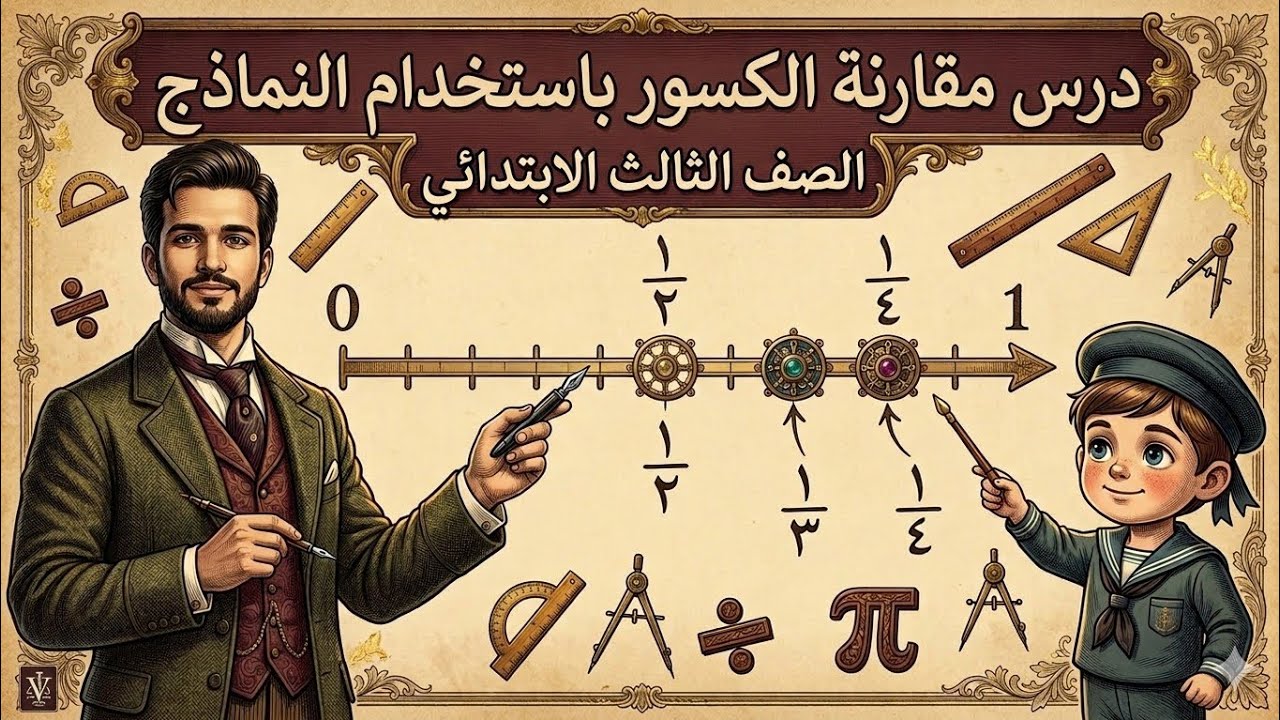 مقارنة الكسور الاعتيادية باستخدام النماذج وخط الاعداد درس ٣ و٤ وحدة ٩ - محمد رجب
