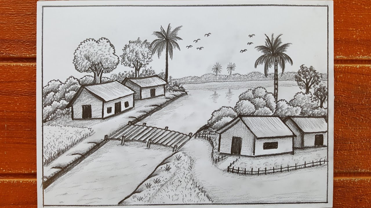 Scenery Drawing || step by step drawing tutorial || দৃশ্য আঁকা শিখুন সহজ নিয়মে।