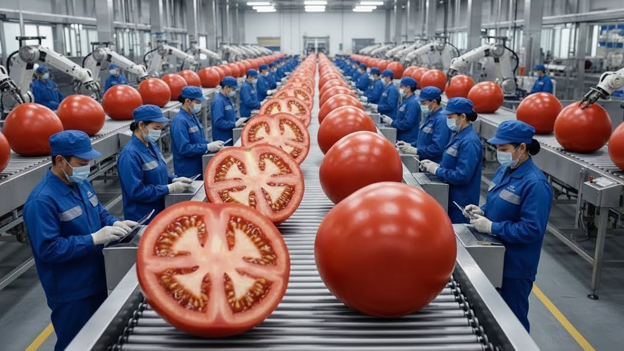 Inside the  Modern Tomato Processing Factory – From Fresh Tomatoes to Bottled Ketchup