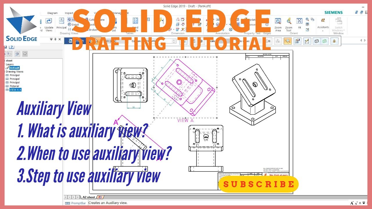 solid edge auxiliary view command | solid edge drafting tutorial