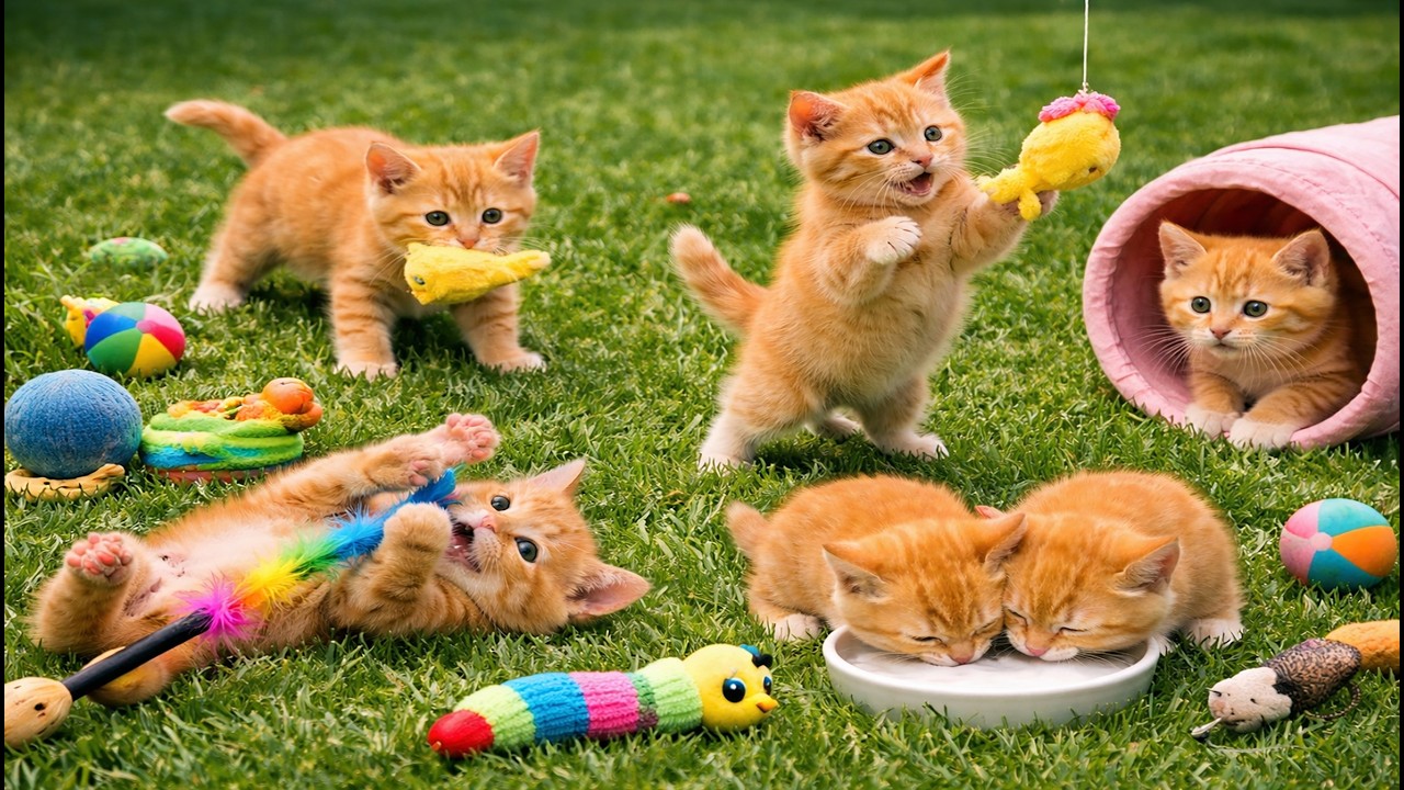 🐾 Cute Baby Kittens Playing, Rolling and Eating Together – Heart-Melting Cat Moments