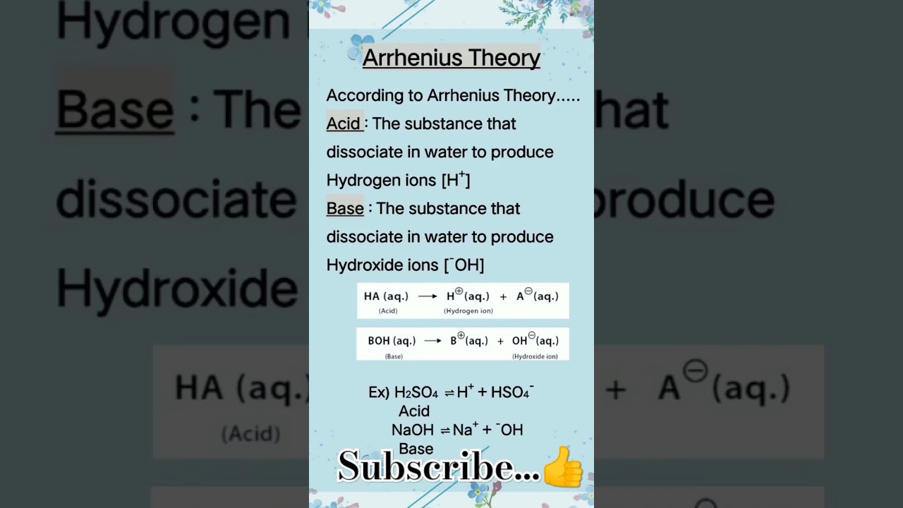 #arrhenius #theory #acid #base #explanation #example #beautyofchemistry #ytshorts #youtubeshorts