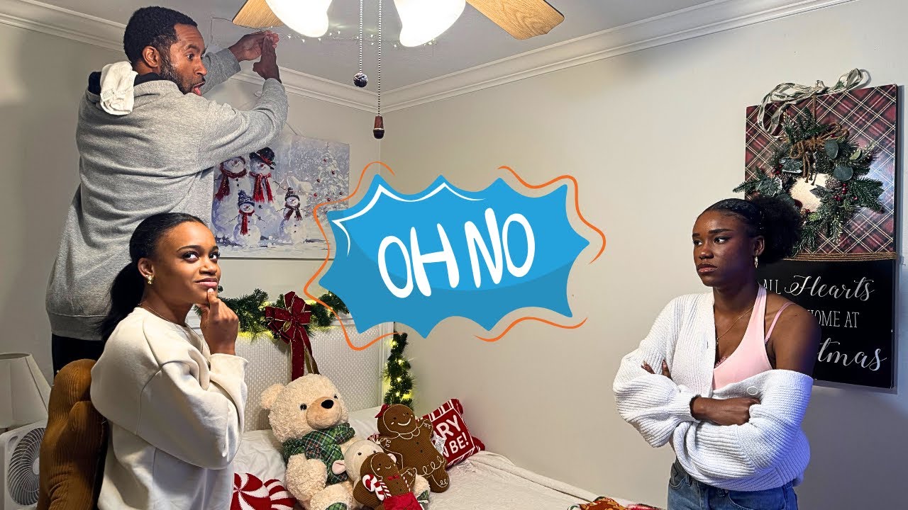 Старшая сестра ссорится с папой и младшей сестрой из-за рождественских украшений