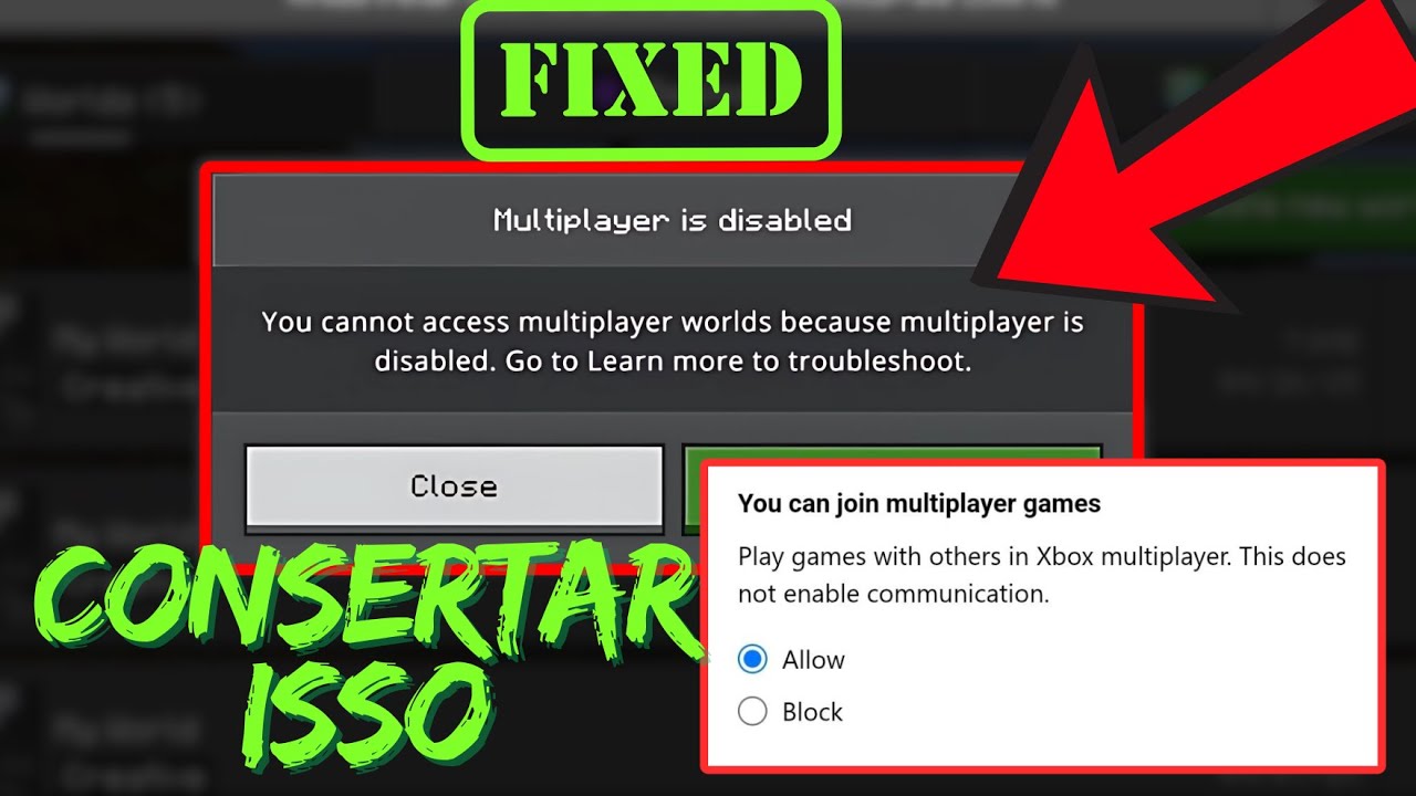 Você não consegue acessar mundos multijogador porque o multijogador está desativado - Minecraft