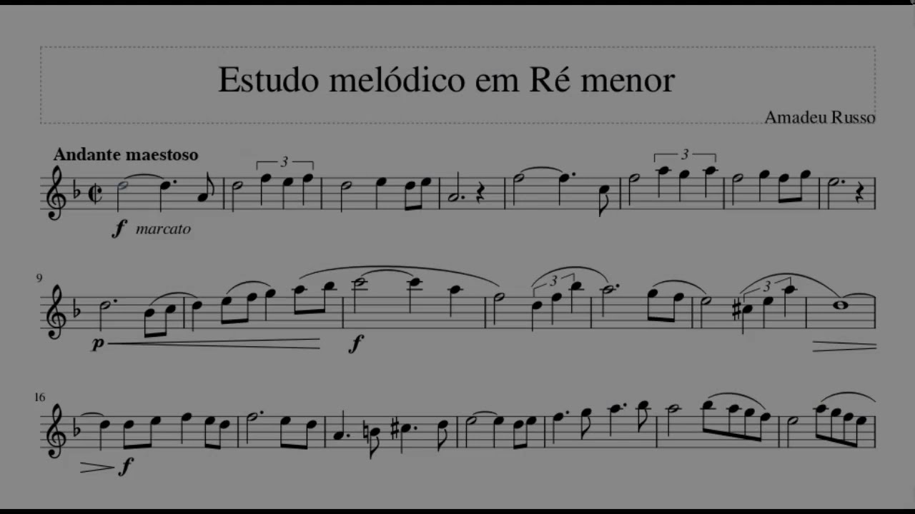 Estudo melódico em Re menor do método Amadeu Russo - partitura com metronomo - Sax alto em Mi bemol