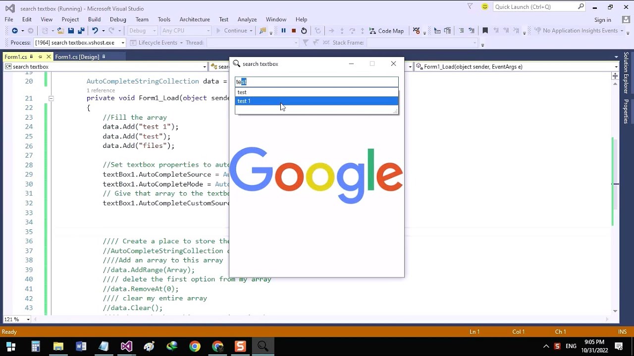 How to make a Text box like Google search in C#?
