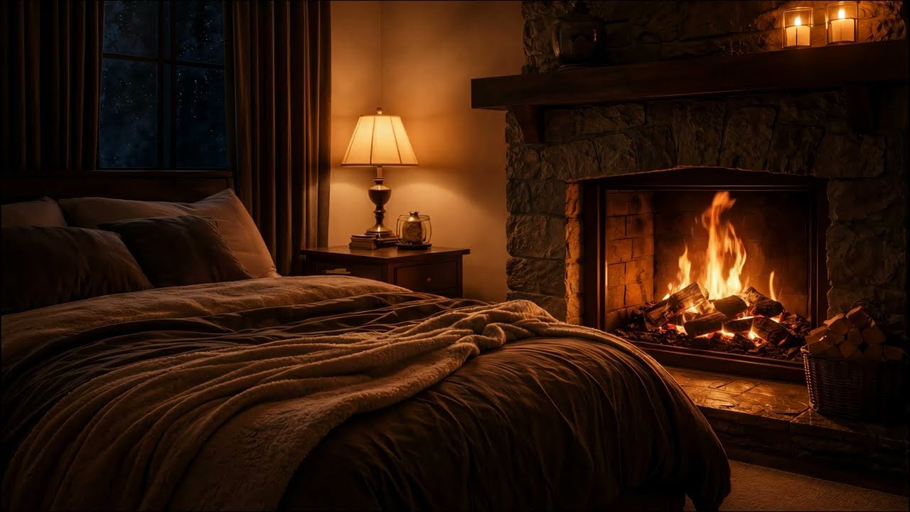 🔥 Cozy Fireplace Bedroom — Calm Night Deep Sleep (No Music)