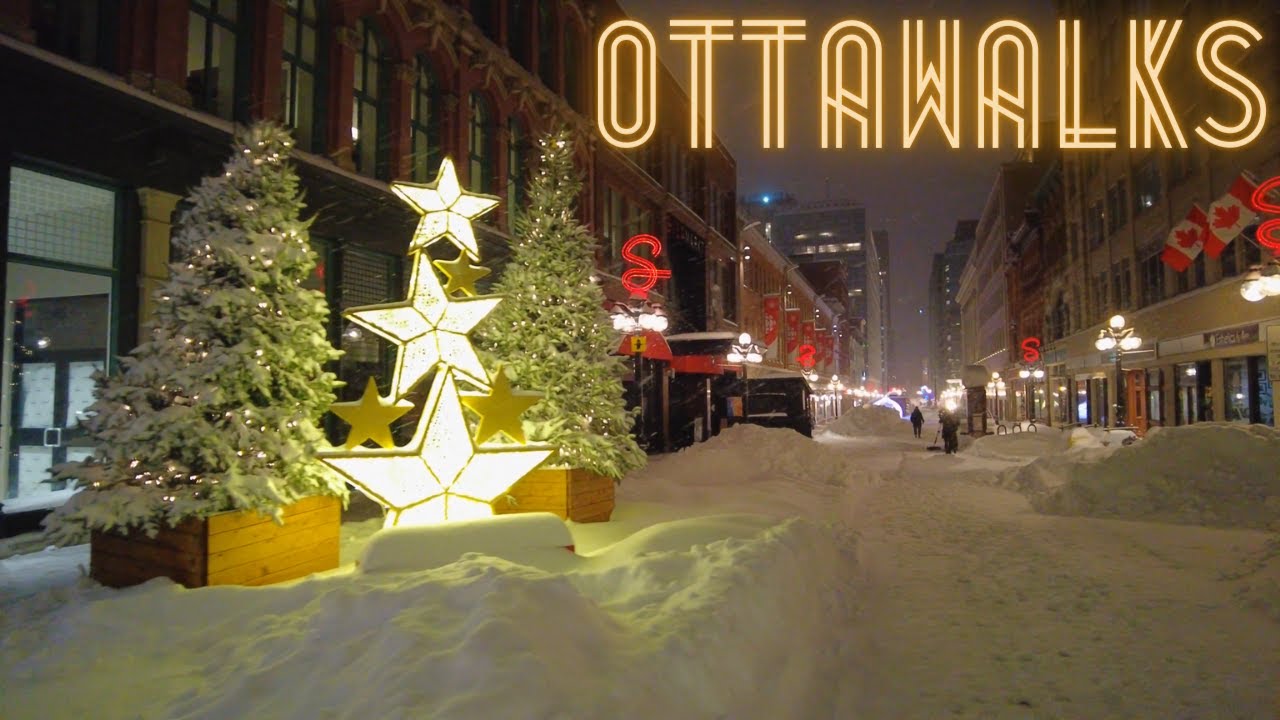 Heavy snowfall walk through Downtown Ottawa's Sparks Street - January 2022 [4K]
