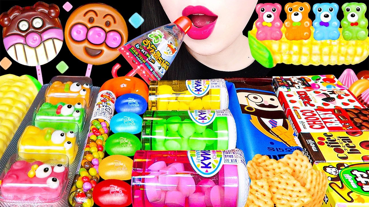 ASMR RAINBOW DESSERTS *BEER CANDY ANPANMAN CHOCOLATE DICE GUMMY 무지개 맥주병 호빵맨 초콜릿 지팡이 캔디 MUKBANG 먹방