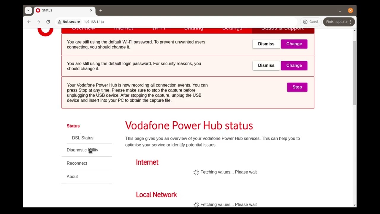 Vodafone Power Hub 2025 Web Admin Pages