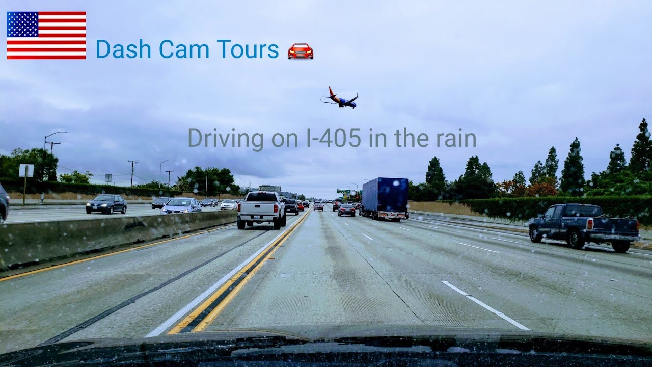 DCT🚘 Driving in the Rain on I-405 Interstate Freeway from Santa Ana to LA