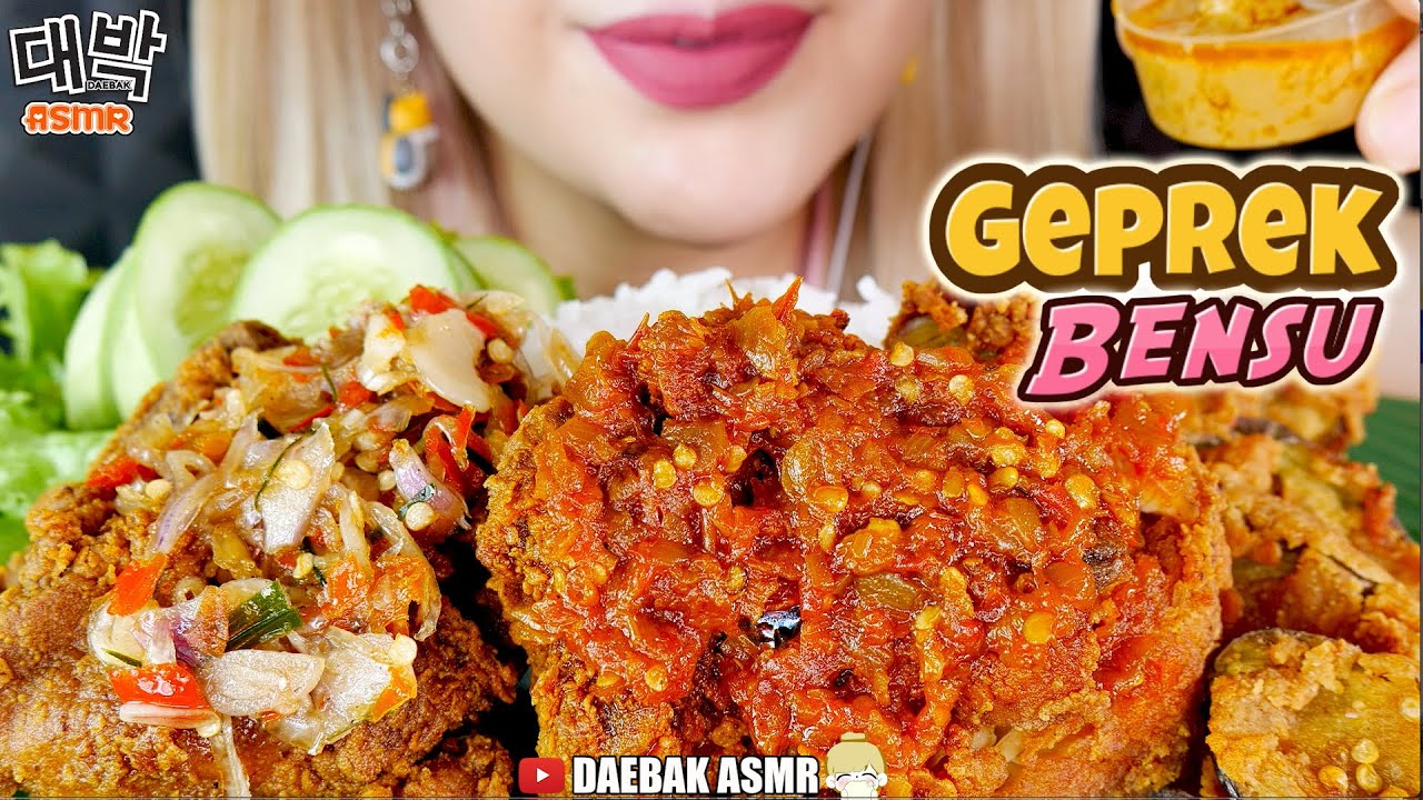REQUEST#21: ASMR 🍗AYAM GEPREK (BENSU) + TERONG GORENG | SAMBAL MATAH + SAUS TELUR ASIN