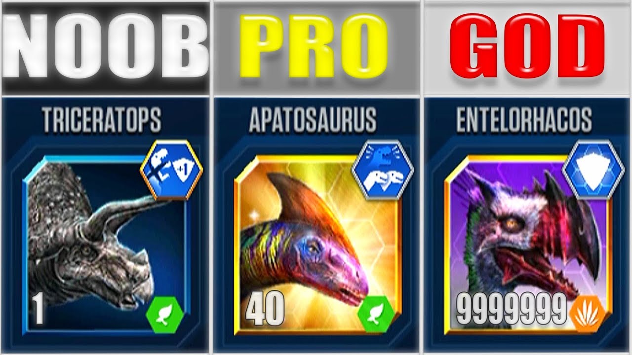 NOOB vs PRO vs GOD - ENTELORHACOS 999+ MODs 999+ | JURASSIC WORLD THE GAME
