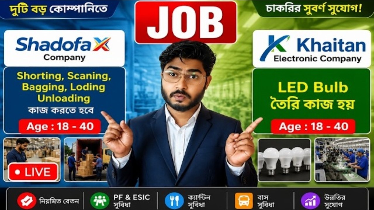 Kolkata-তে বড় Job Update | Shadofax & Khaitan Electronic Company | Age 18-40