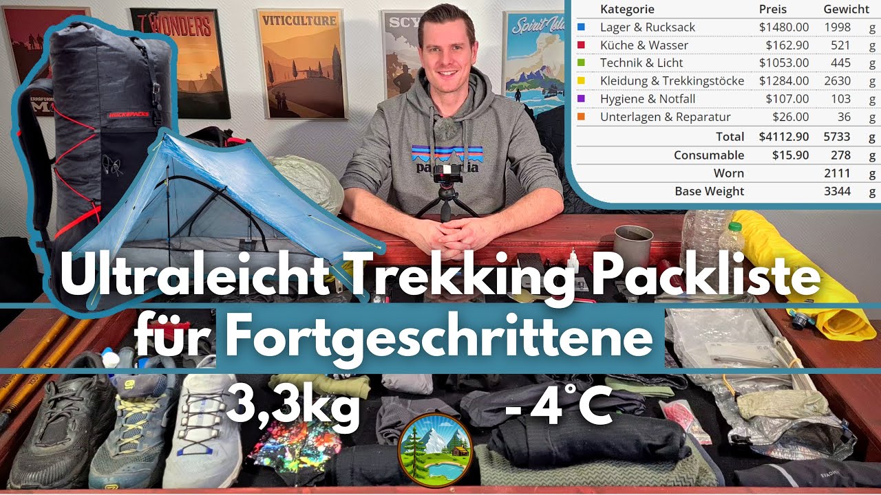 Ultraleicht Trekking Packliste für Profis: 3,3kg bis -4°C