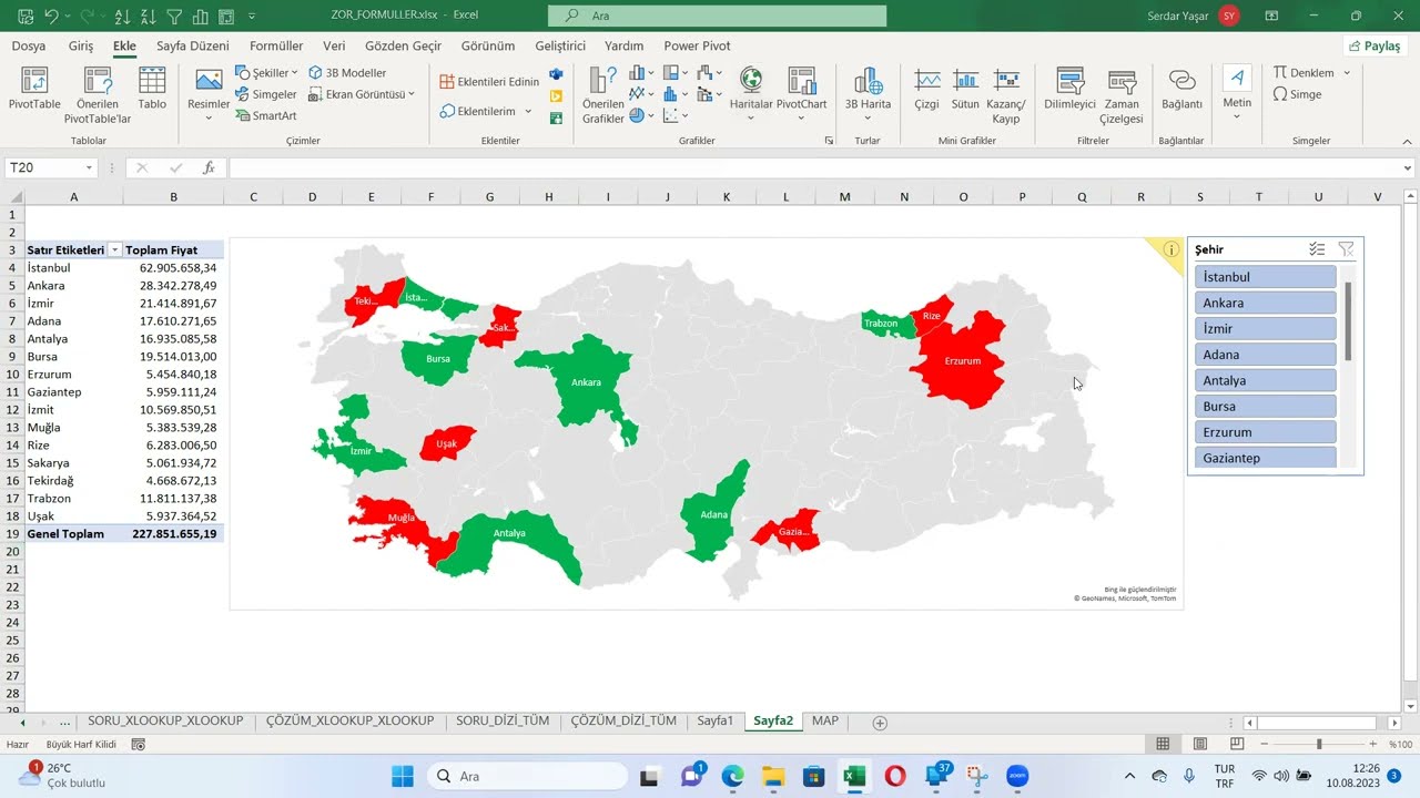 Pivot Table'da Harita Özelliği Nasıl Kullanılır?