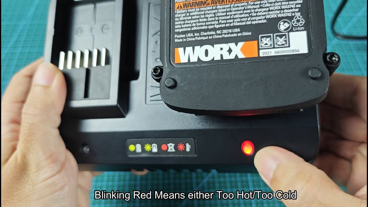 Meanings of WORX Battery Charger Lights (Solid Red, Blinking Red, Solid Green and Blinking Green)