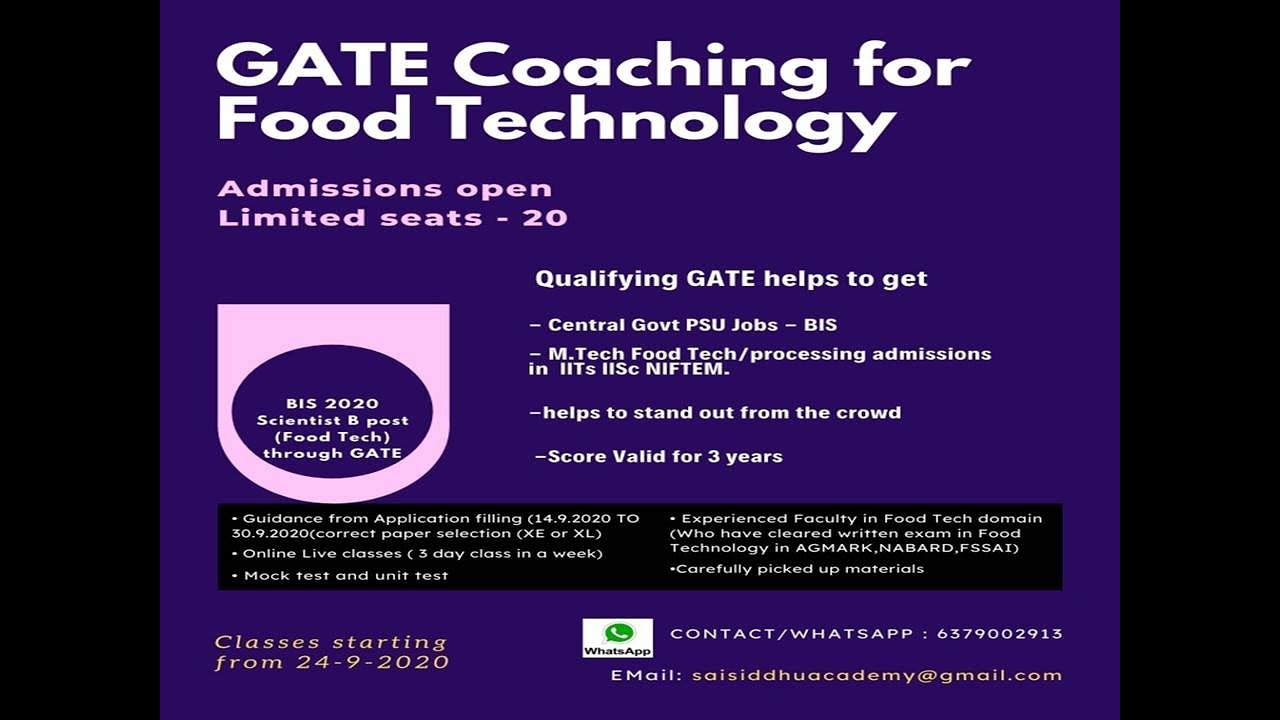 GATE coaching Food Technology