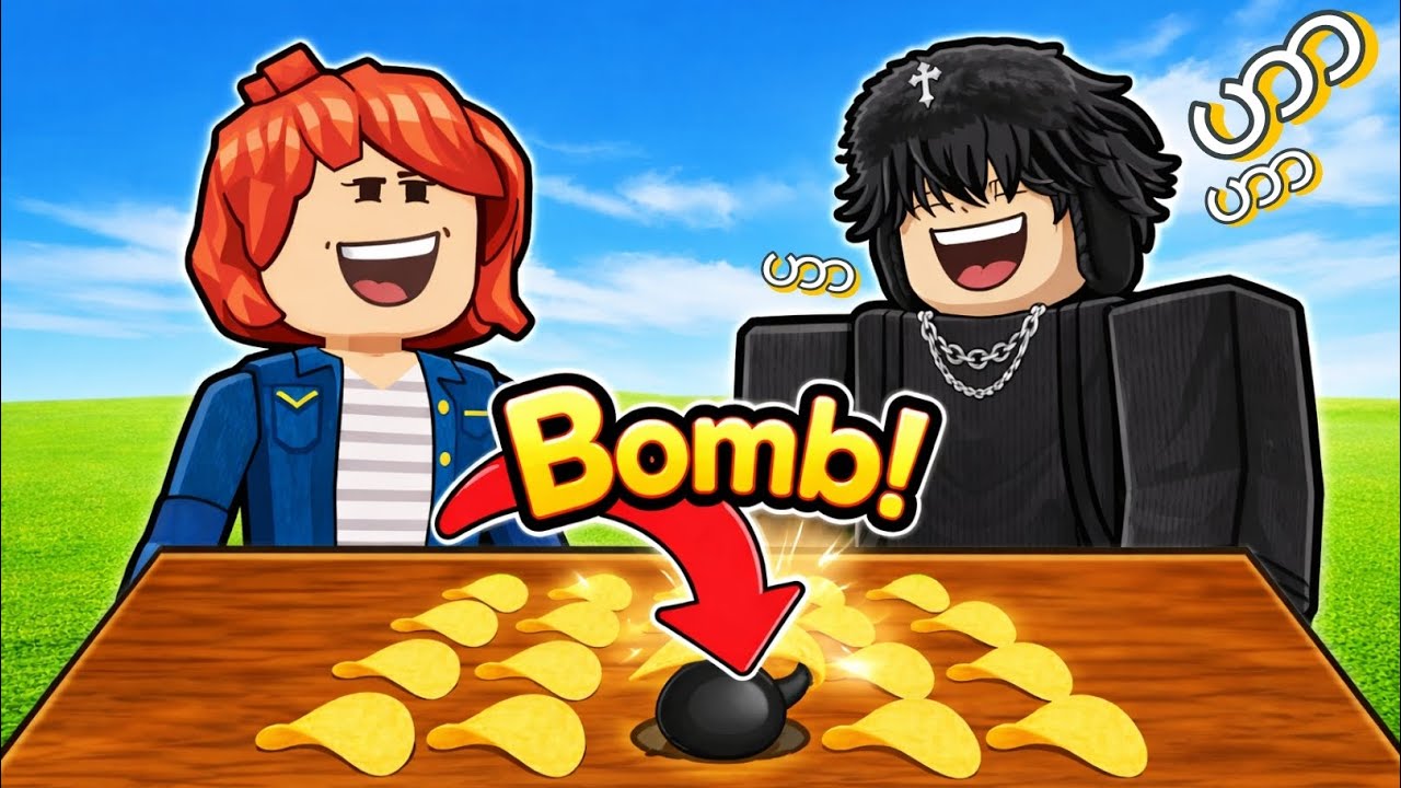 အာလူးကြော်ပြိုင်စားကြမယ်။ 😁 Roblox Bomb chip gameplay.