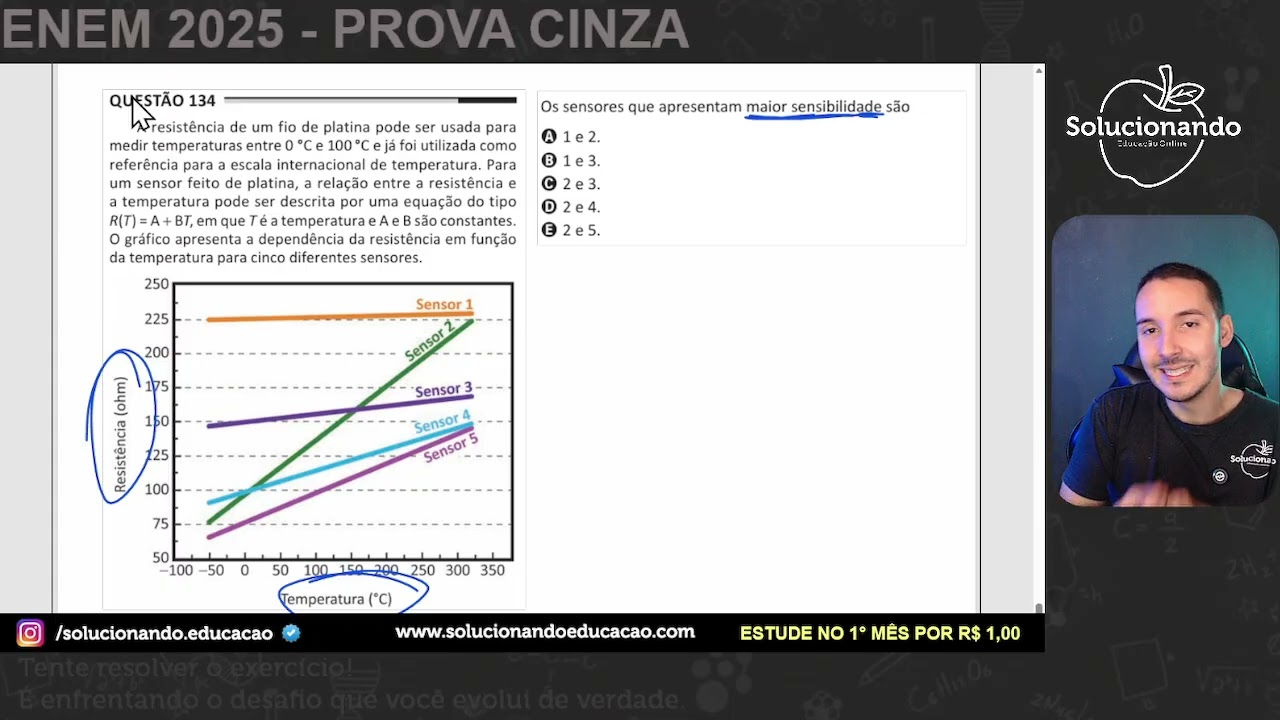 ENEM 2025 - A resistência de um fio de platina pode ser usada para medir temperaturas entre 0 °C e