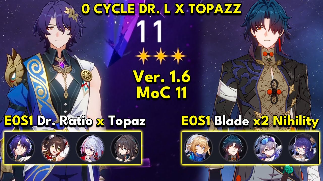E0S1 Dr. Ratio x Topaz & E0S1 Blade x2 Nihility | Memory of Chaos Floor 11 3 Stars Honkai: Star Rail