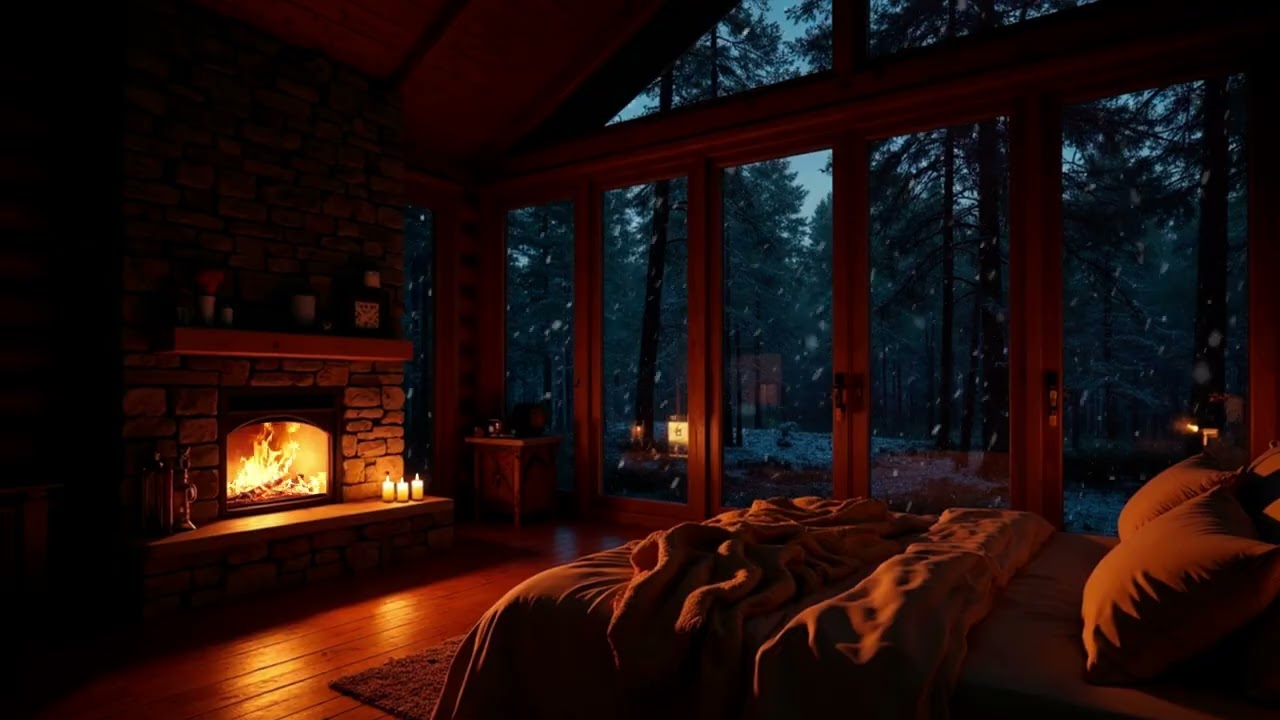 Windowed Forest Night Piano | Long Cabin Soundscape for Deep Sleep and Unbroken Rest