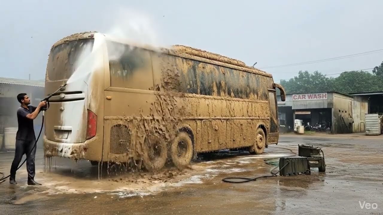 Extremely Muddy Bus Cleaning   Full Wash & Restoration