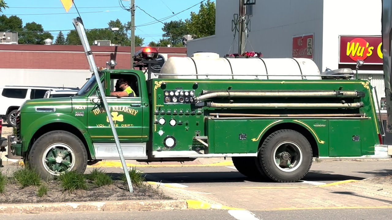 Killarney-Turtle Mountain Fire Dept. Trucks in Parade *Green Fire Trucks*