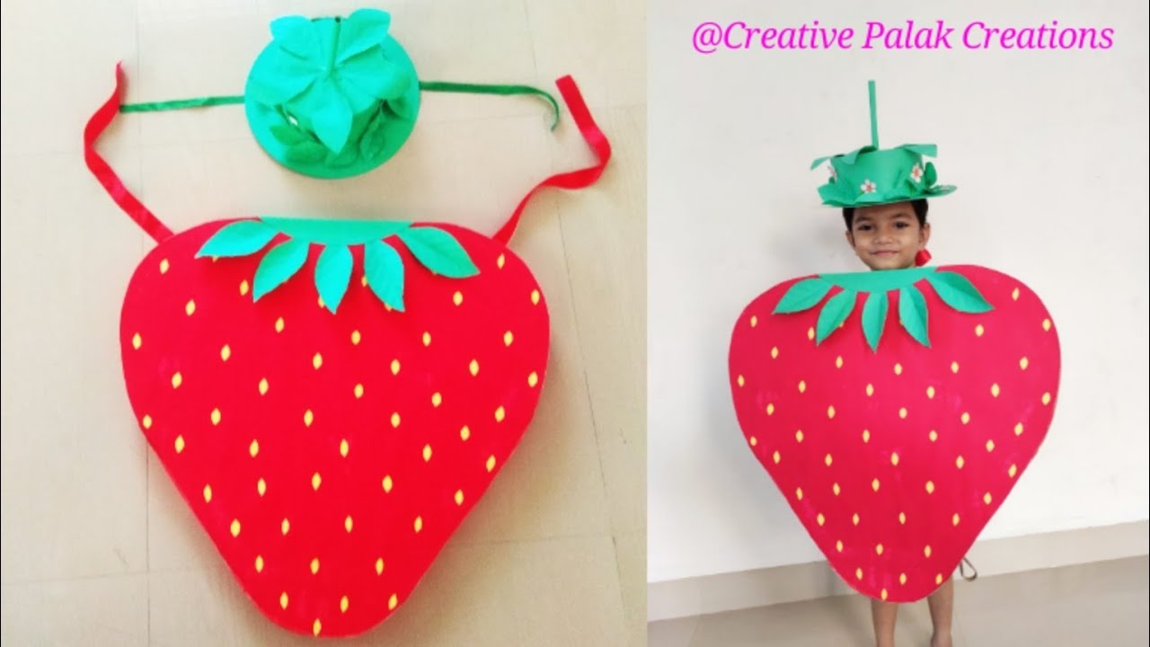 DIY How to make strawberry fancy dress costume for school competition at home in easy steps.