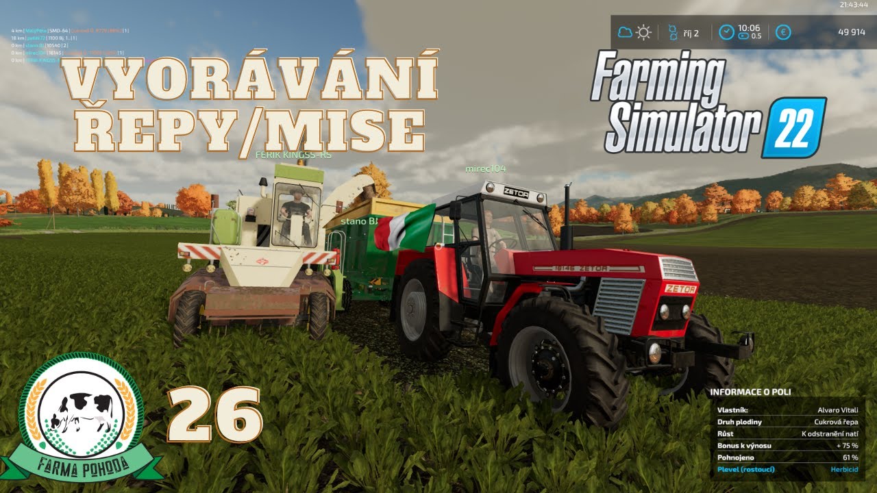 🚜 Vyor&aacute;v&aacute;n&iacute; řepy | Italia Emilia Ext.| FS22 | Farma Pohoda FS #26