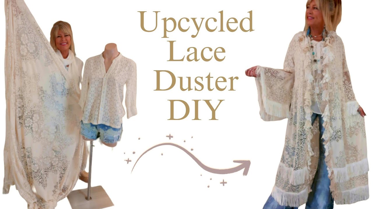 DIY How To Make a Beautiful Boho Lace Duster From a Thrifted Top and Tablecloth
