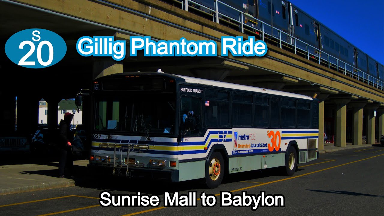 Suffolk Transit S20 Bus Ride: 2005 Gillig Phantom 5027 from Sunrise Mall to Babylon LIRR Station