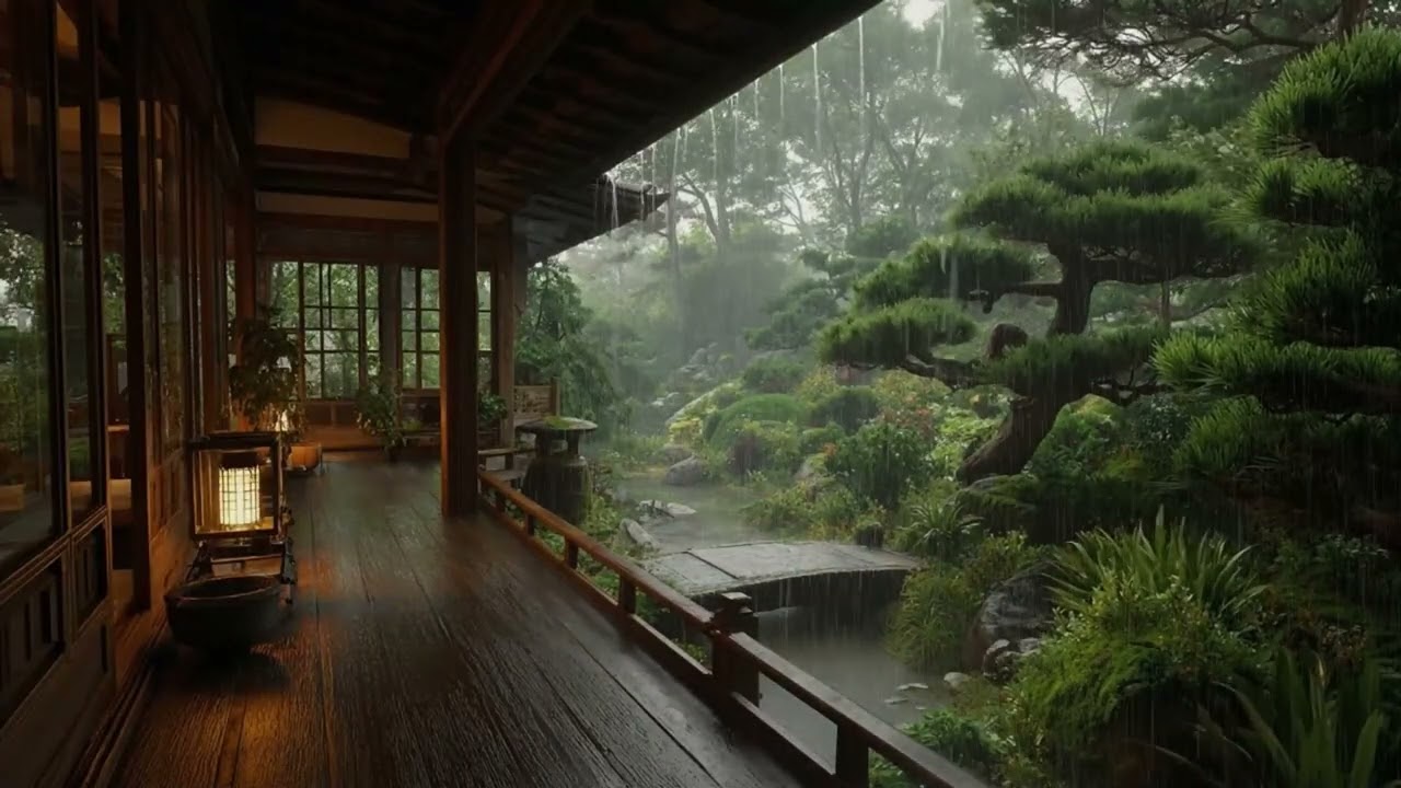 Calm Rainfall by the Garden Pond 🌧️ Deep Sleep, Stress Relief & Peaceful Night