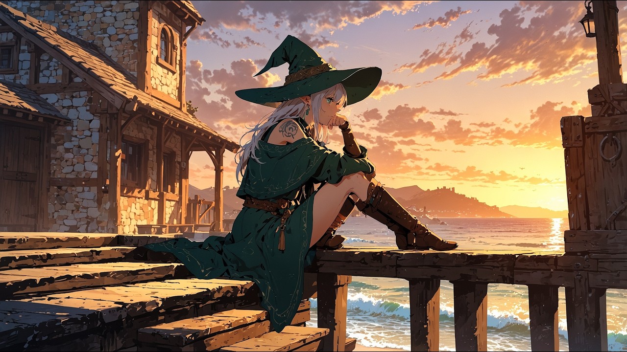 🌧️ Soft Wind, Silent Sea | Peaceful Medieval Fantasy | Relaxing Anime Music 🌊🎻