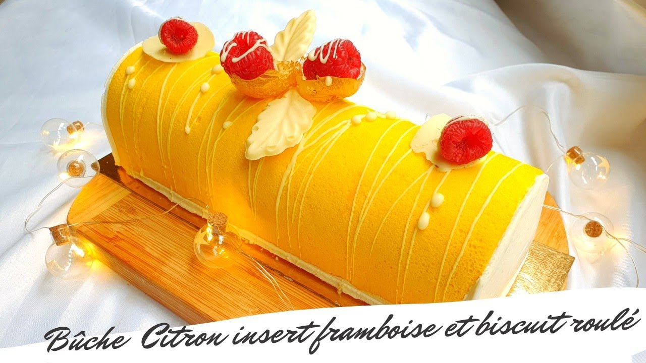 Bûche nuage citron insert framboise et biscuit roulé