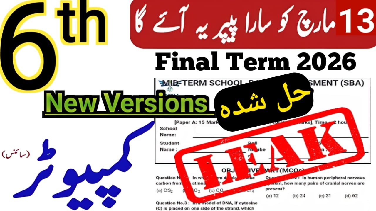 Final paper 6th computer science | Guess Paper 2026 class 6 computer |6th Class computer Paper 2026