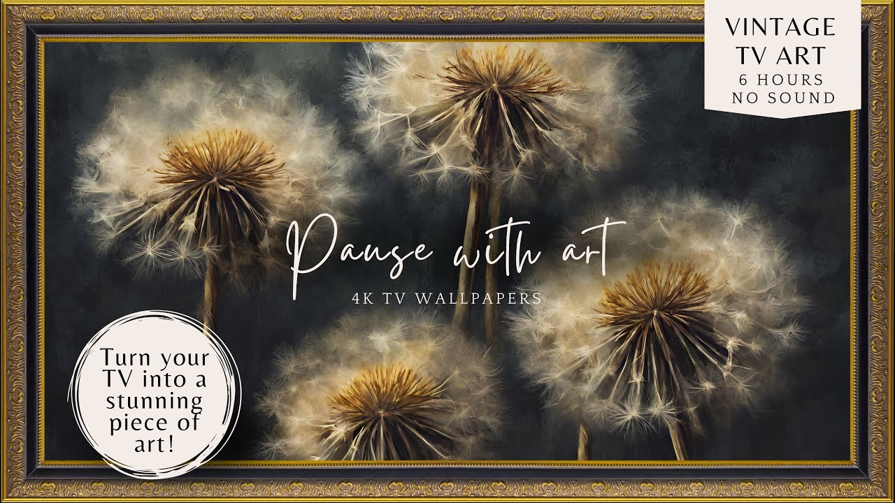 Vintage Style Frame TV Art Spring | Dandelion Frame TV Art | Dark Moody Decor Art | Floral Wallpaper