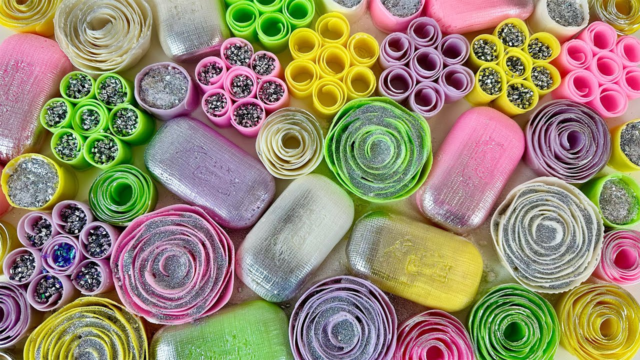 ASMR SOAP ★ Compilation set soap ★ Crushing soap boxes with glitter, foam & starch ★ Clay cracking ★