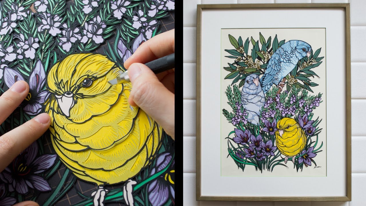 【フルオーダー切り絵】サザナミインコとハーブの切り絵【Made to order pager cut art】