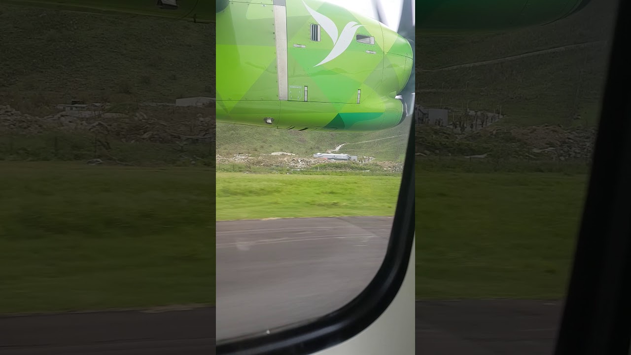 Air Antilles ATR72-600 departing out of Grand Case St Martin 3 weeks after Irma