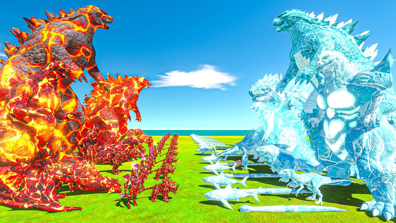 Team Lava + Burning Lava Godzilla VS Frostbite Ice Gozilla + Team Ice