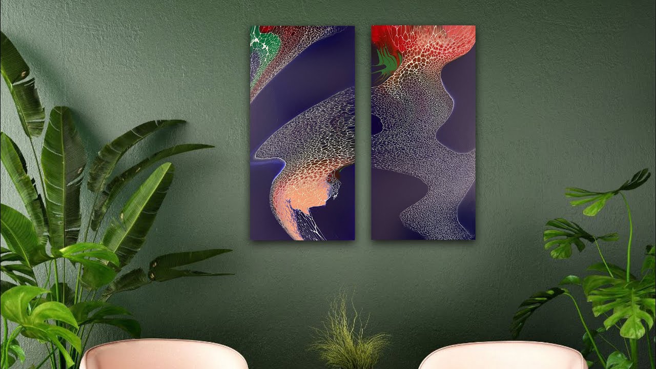 #79 “A Free Spirit” Fluid Acrylic Paint Pour Diptych with a Little Swipe Action & Lacing