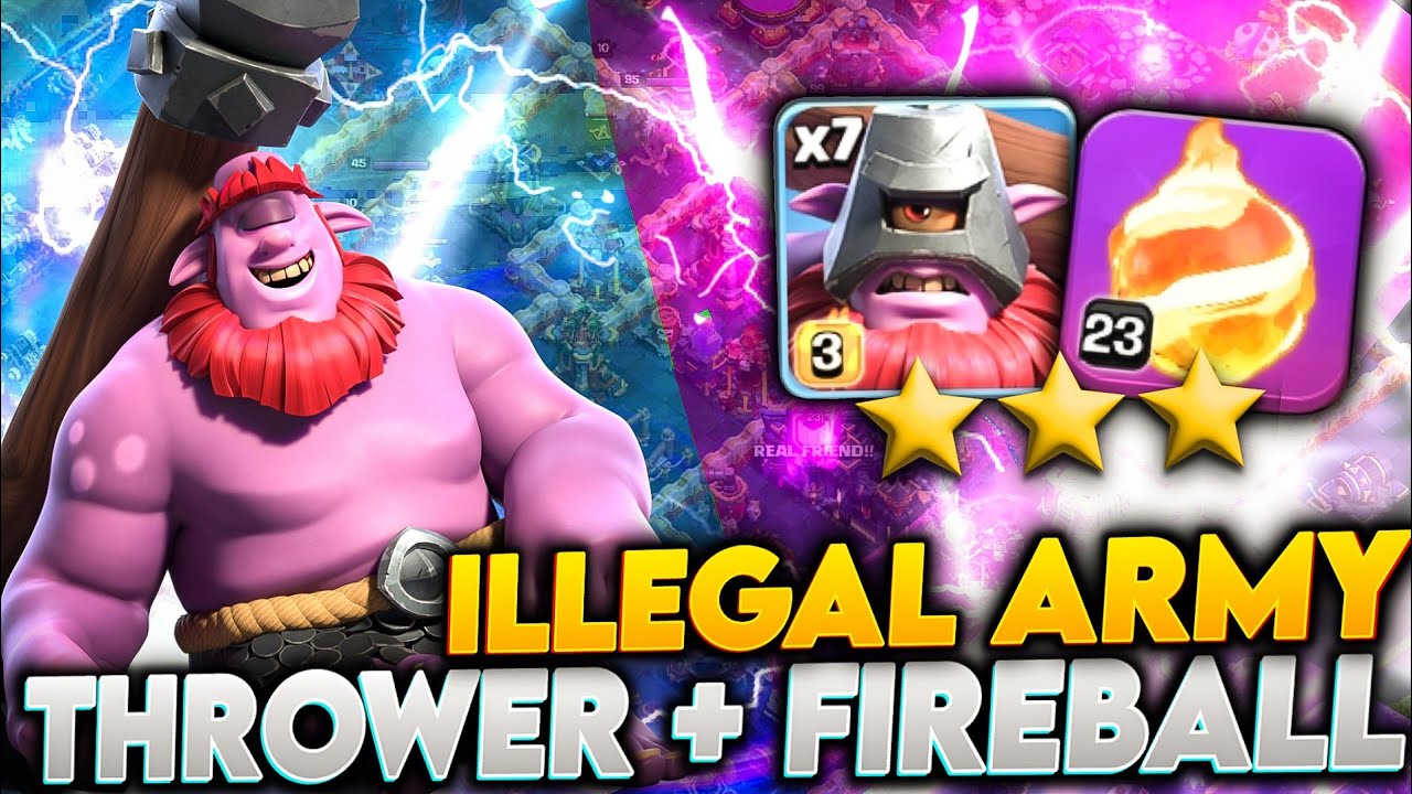 Thrower Fireball Smash attack th17| legend league attack with Base Link|clash of clans